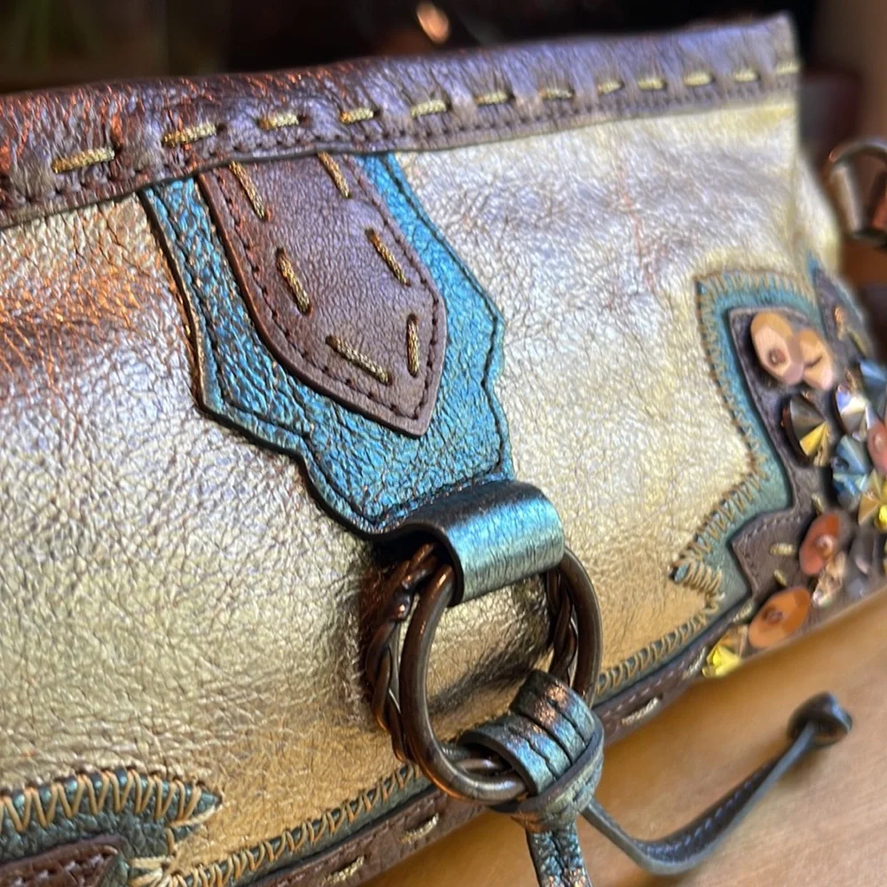Tocca Leather Jeweled and Embroidered Wristlet Clutch